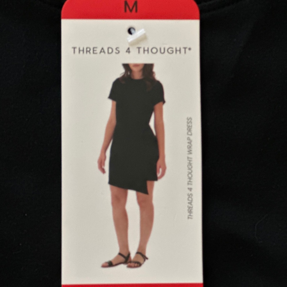 NWT Threads 4 Thought Black Wrap Dress Short Sleeve Cotton Preppy Women's M